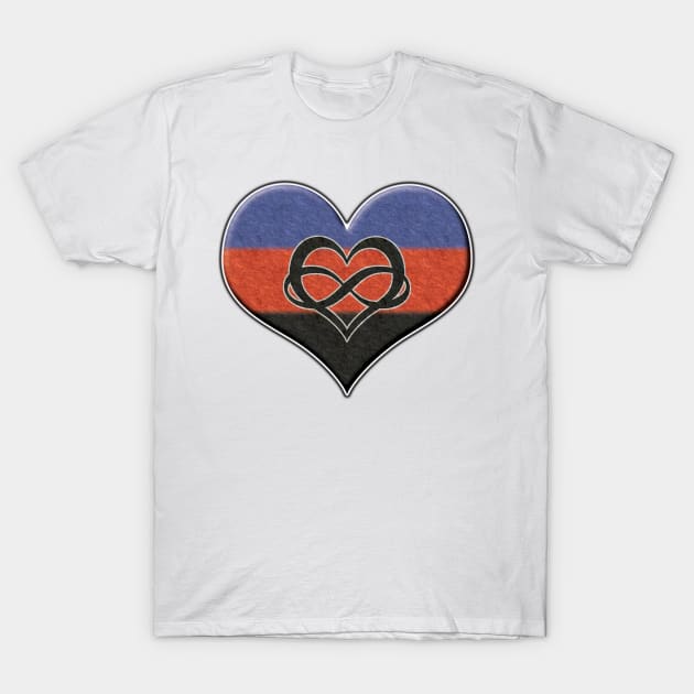 Large Polyamory Pride Flag Colored Heart with Infinity Symbol T-Shirt by LiveLoudGraphics